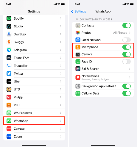 Accorder les droits de Whatsapp