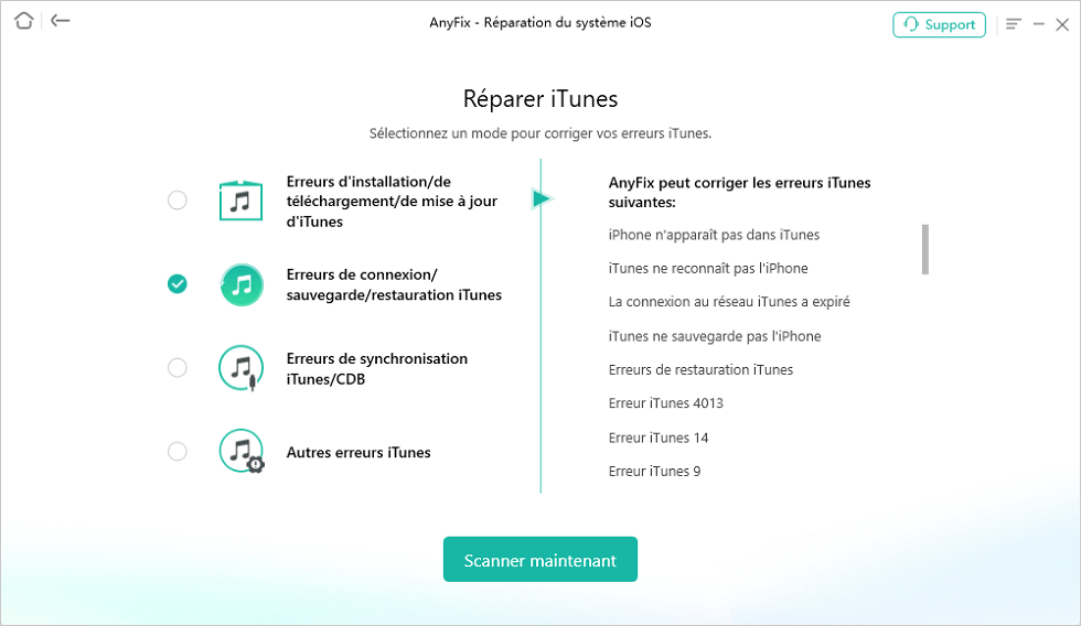 Erreur de connexion/sauvegarde/restauration/ iTunes