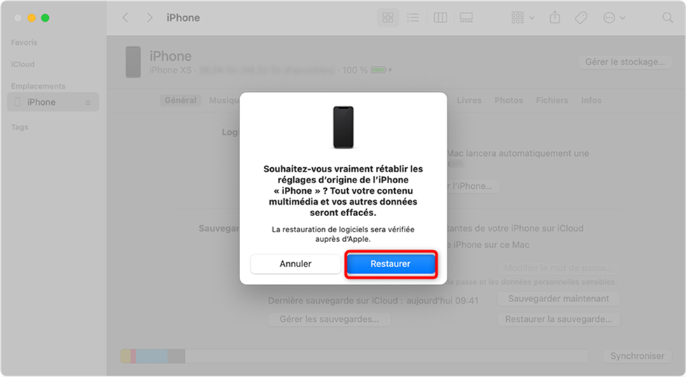 Choisissez Restaurer