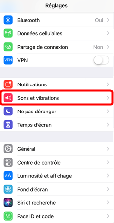 Accès au menu de modification des sonneries
