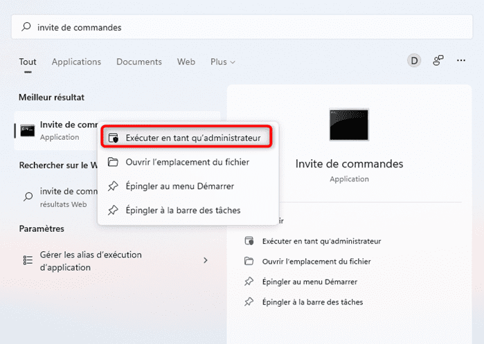 Lancez Invite de commande