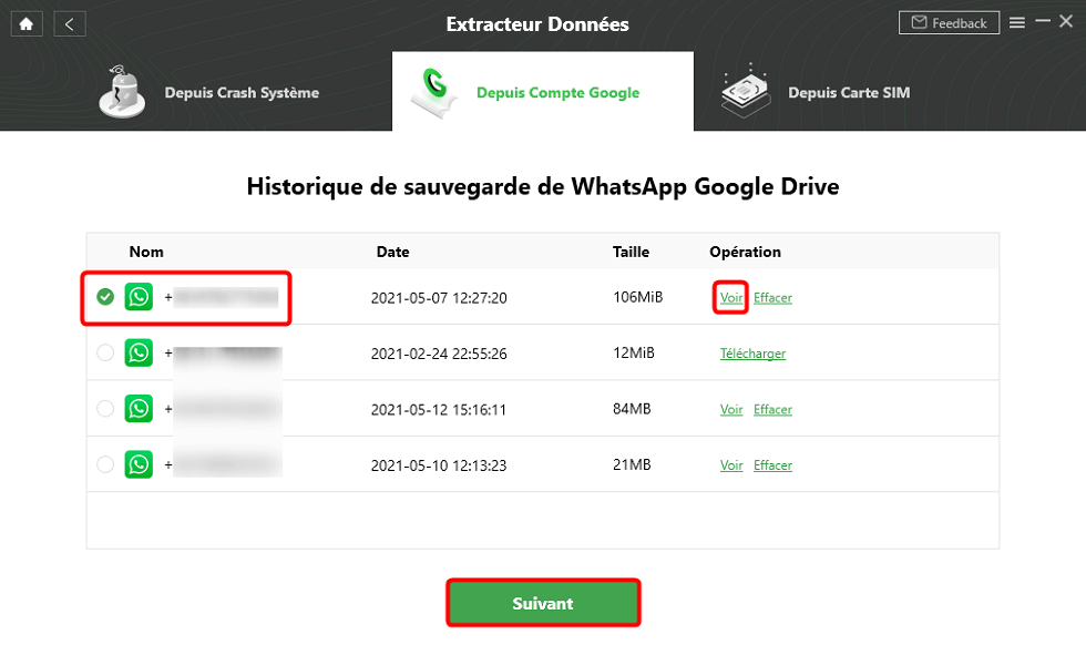 Vérifiez les données et cliquez sur Suivant