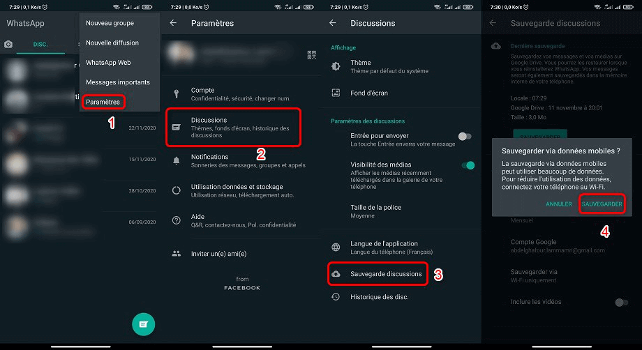 Sauvegarde WhatsApp sur Google Drive