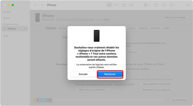 Restauration de l’iPhone via iTunes