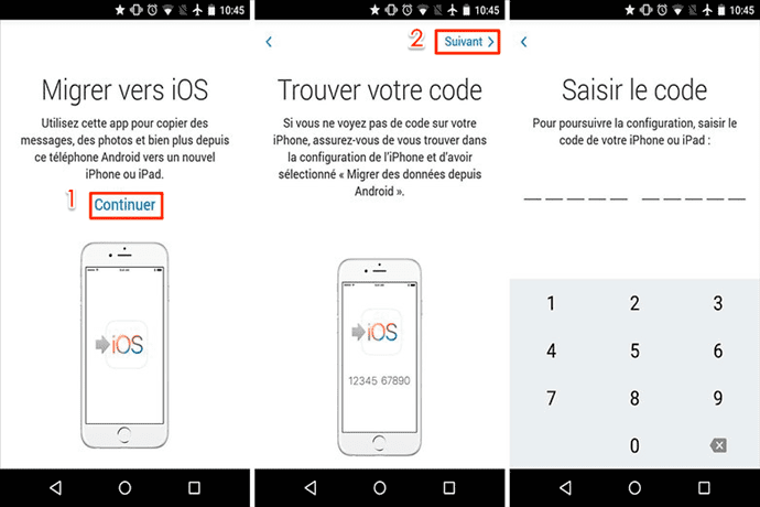 Transférer discussions Android vers iPhone via Migrer vers iOS