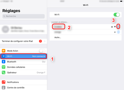 Paramètres wifi sur iPad