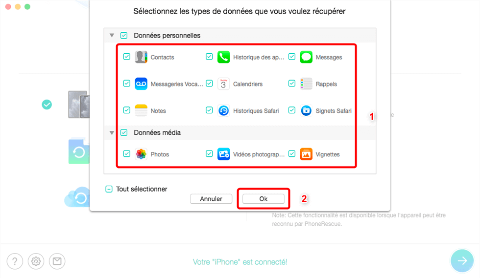 Choisissez la catégorie de données