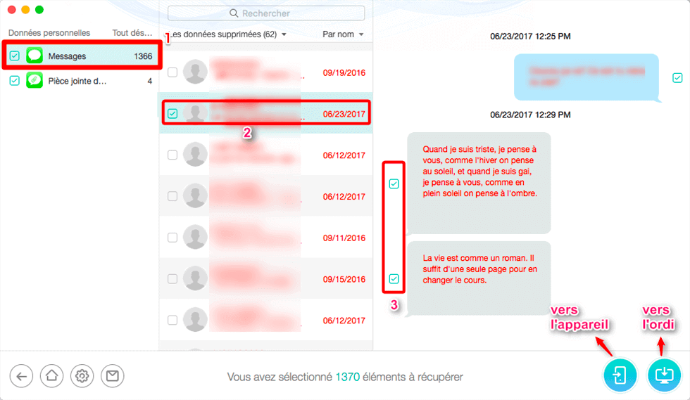 Sélectionnez les messages supprimées