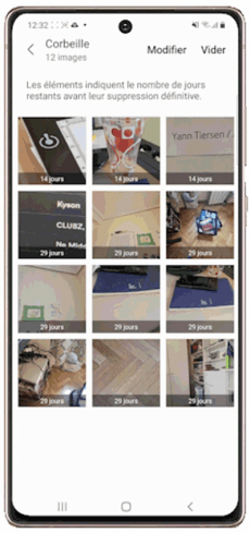 Les photos supprimées dans la corbeille