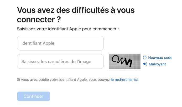 Saisissez l’identifiant Apple et les caractères de l’image