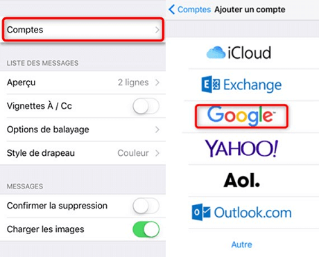 Synchronisation des données de l’iPhone avec le compte Google