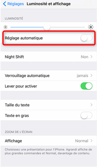 Activation du réglage automatique de la luminosité