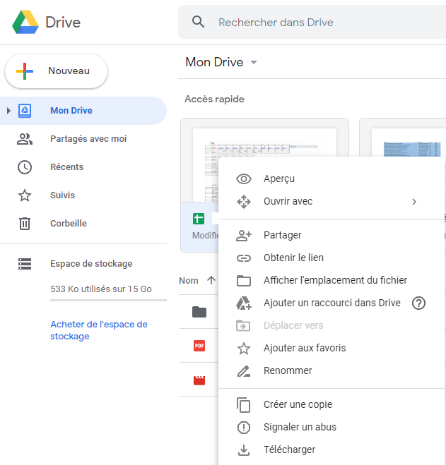 Télécharger données via Google Drive