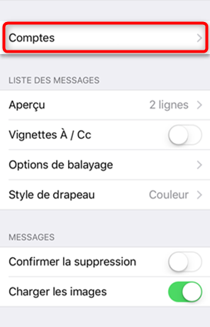 Ouverture de la liste des comptes - étape 1