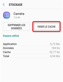 Vider le cache de l’appareil photo