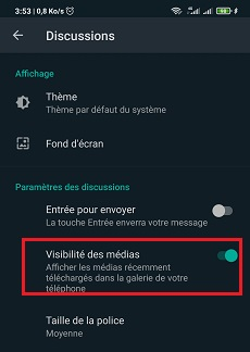 Désactivation de l’enregistrement des photos WhatsApp