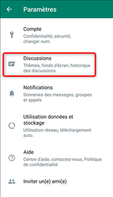 Consultation des paramètres des discussions