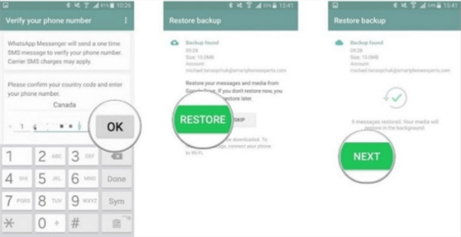 Configura WhatsApp e ripristina il backup