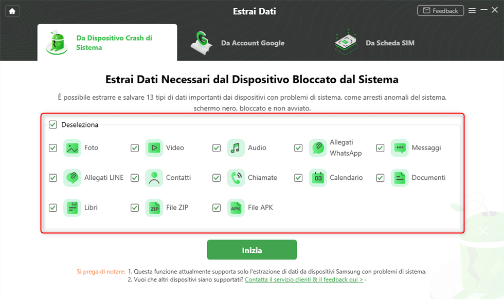 Scegli i dati da recuperare dal telefono rotto